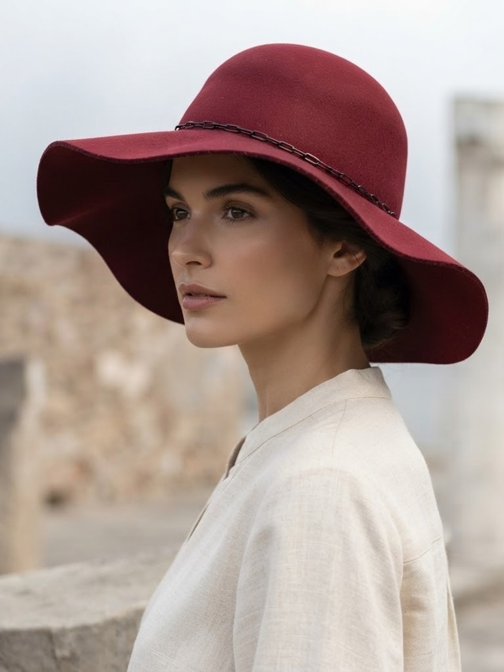 Liz Claiborne Burgundy Velour Wide Brim Floppy Hat